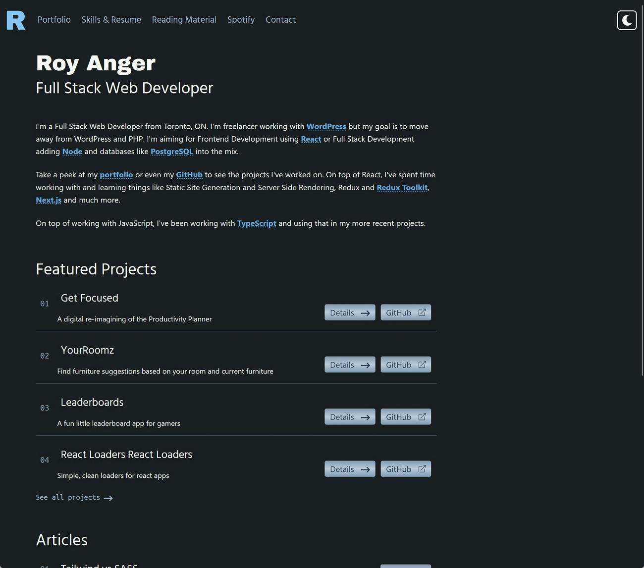 Screenshot of RoyAnger.com landing page